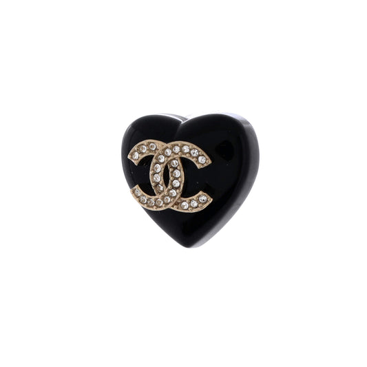 シャネル CCハート スタッドイヤリング 樹脂製クリスタル付き