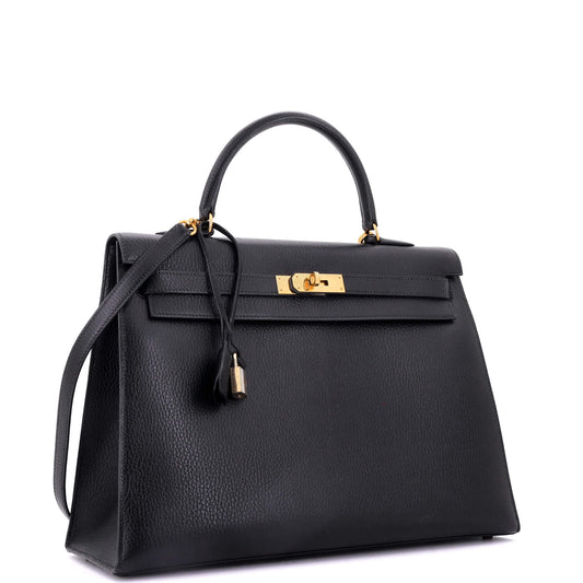 エルメス ケリー ハンドバッグ ブラック アルデンヌ ゴールド金具 35