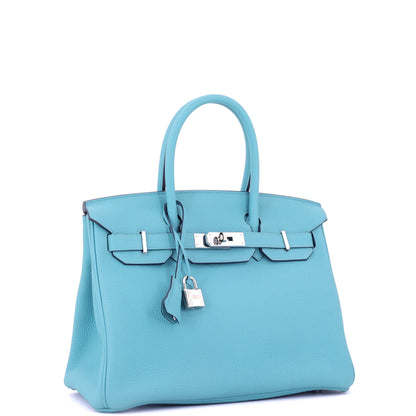 エルメス バーキン ハンドバッグ ブルー トゴ パラジウム金具 30