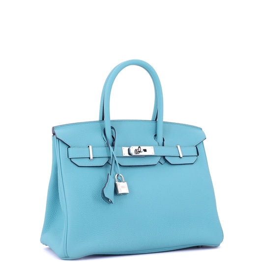 エルメス バーキン ハンドバッグ ブルー トゴ パラジウム金具 30