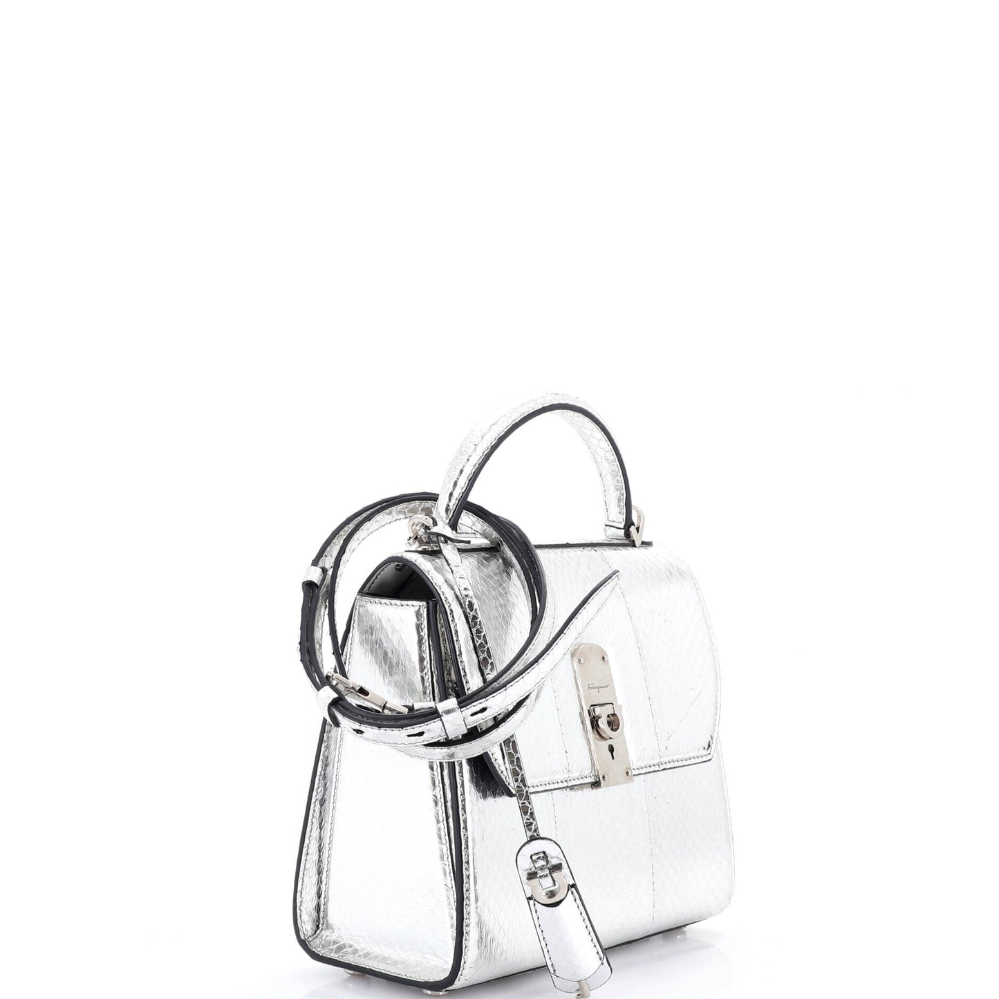 サルヴァトーレ フェラガモ Boxyz トップハンドル バッグ スネークスキン ミディアム