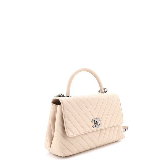 シャネル ココ トップハンドルバッグ シェブロン キャビア スモール