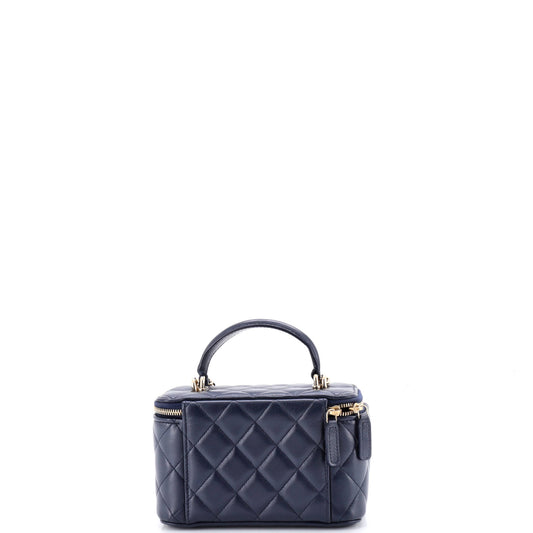 シャネル クラシック トップハンドル バニティ ケース チェーン付き キルティング ラムスキン スモール