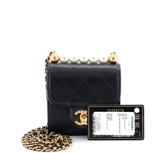 シャネル シック パール フラップ クラッチ チェーン付き キルティング ゴートスキン ミニ