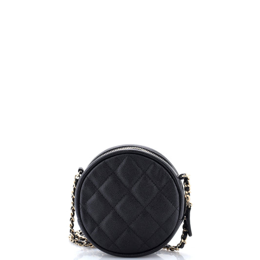 シャネル ラウンドクラッチ チェーン付き キルティング キャビア ミニ