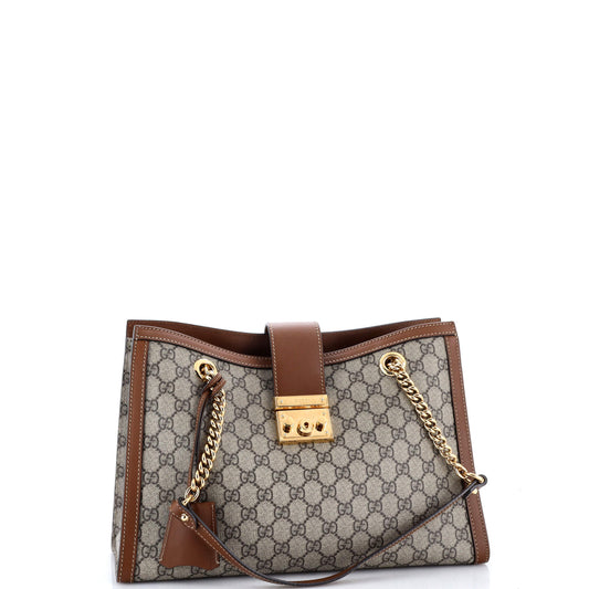 グッチ パドロック チェーン トート GG コーティングキャンバス レザー ミディアム