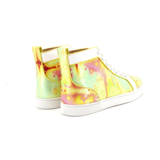 クリスチャン ルブタン メンズ ルイ フラット ハイカット スニーカー プリント生地 パテントレザー