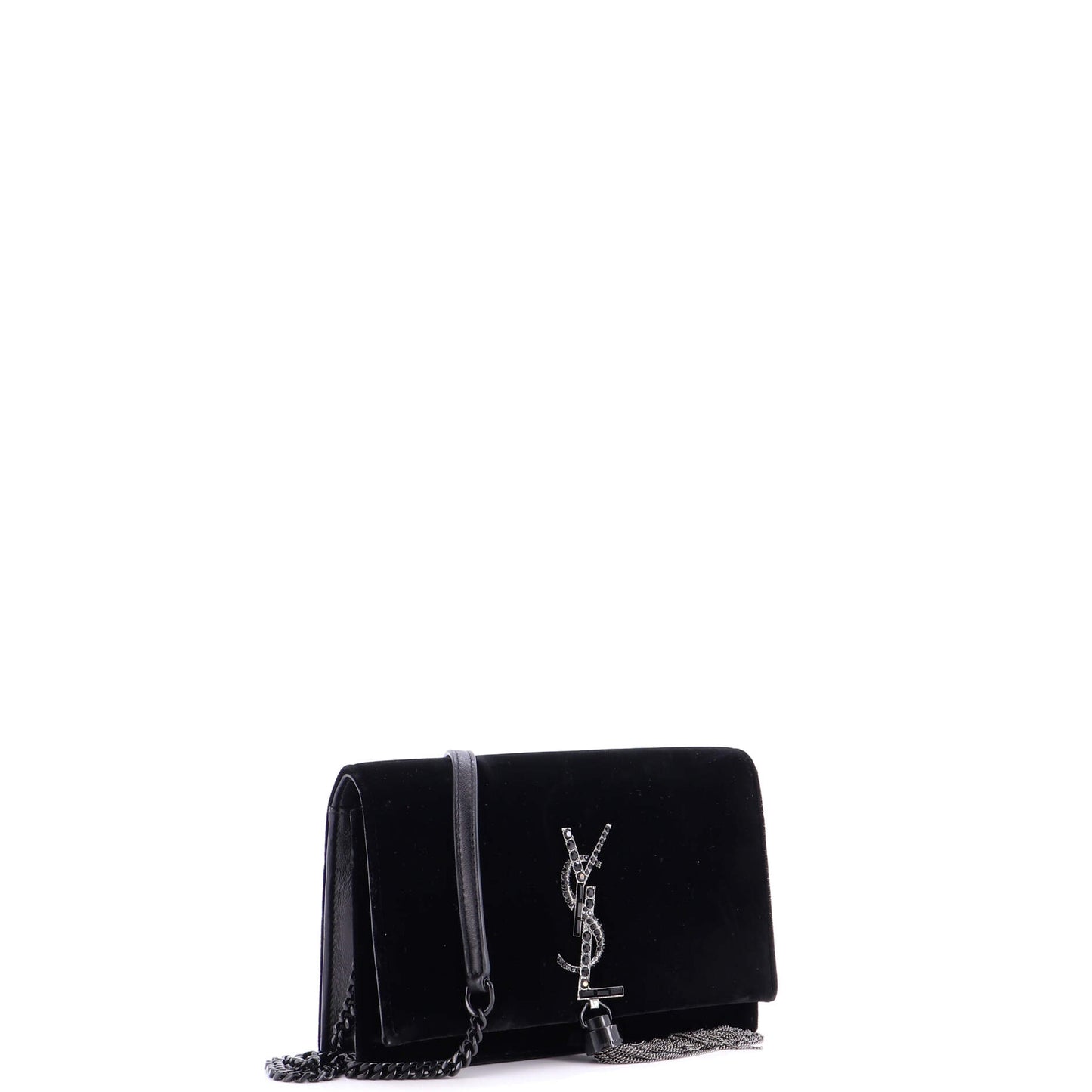 サンローラン クラシック モノグラム タッセル チェーンウォレット ベルベット