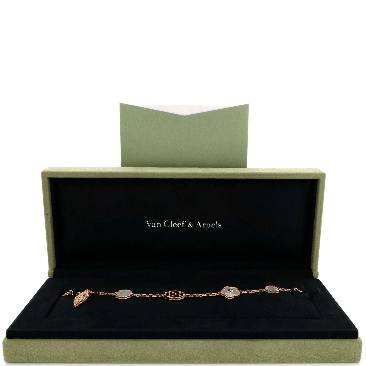 Van Cleef & Arpels Lucky Spring 5 Motifs Bracelet 18K ローズゴールド and Mother of Pearl with Onyx and Carnelian