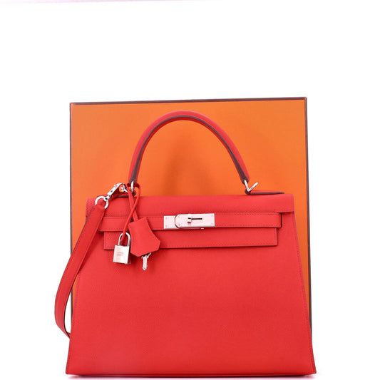 エルメス ケリー ハンドバッグ レッドエプソン パラジウム金具 28