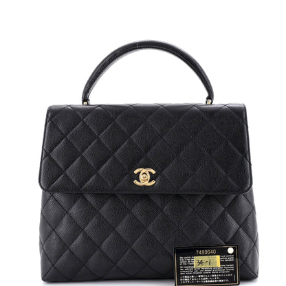 シャネル ヴィンテージ クラシック トップハンドル フラップ バッグ キルティング キャビア ジャンボ