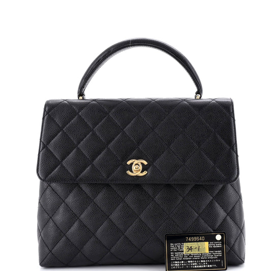 シャネル ヴィンテージ クラシック トップハンドル フラップ バッグ キルティング キャビア ジャンボ