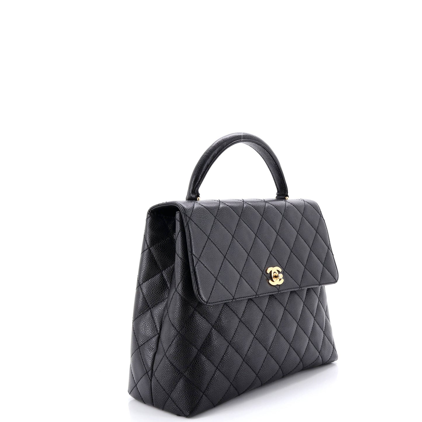 シャネル ヴィンテージ クラシック トップハンドル フラップ バッグ キルティング キャビア ジャンボ