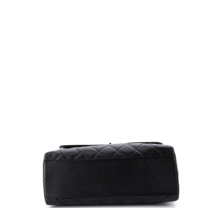 シャネル ヴィンテージ クラシック トップハンドル フラップ バッグ キルティング キャビア ジャンボ