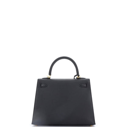 エルメス ケリー ハンドバッグ ブラック エプソン ゴールド金具 25