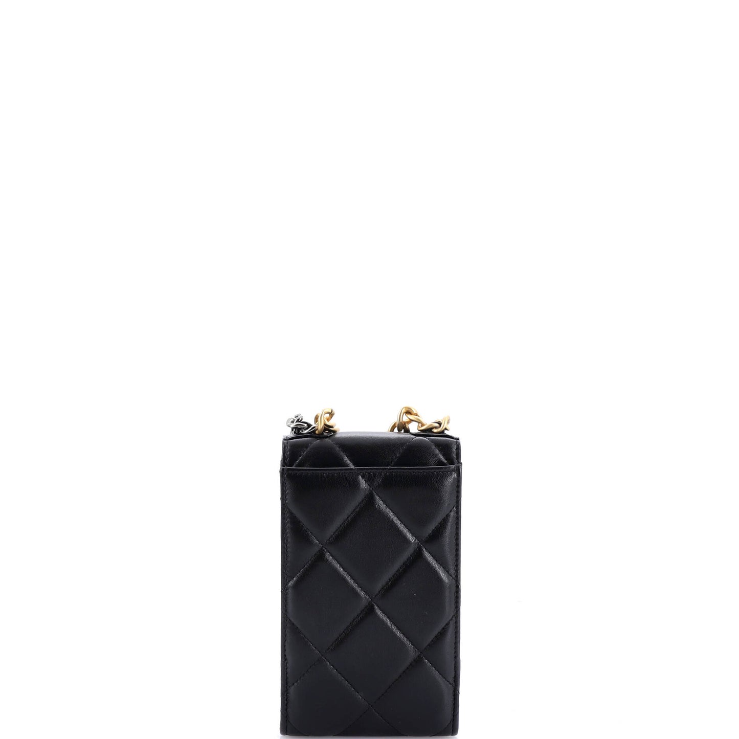 シャネル 19 縦型携帯電話ホルダー チェーン付き キルティング ラムスキン