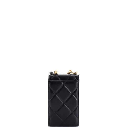 シャネル 19 縦型携帯電話ホルダー チェーン付き キルティング ラムスキン