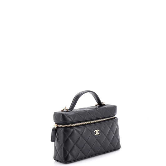 シャネル クラシック トップハンドル バニティ ケース チェーン付き キルティング キャビア スモール