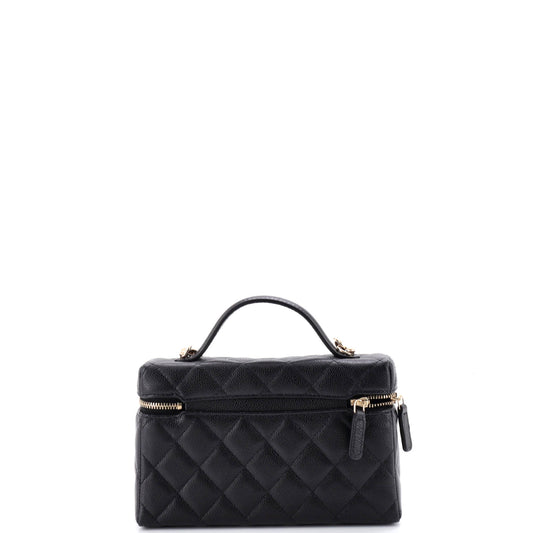 シャネル クラシック トップハンドル バニティ ケース チェーン付き キルティング キャビア スモール