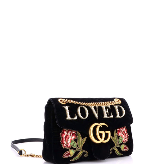 グッチ GGマーモント フラップバッグ エンブロイダリー マトラッセ ベルベット ミディアム