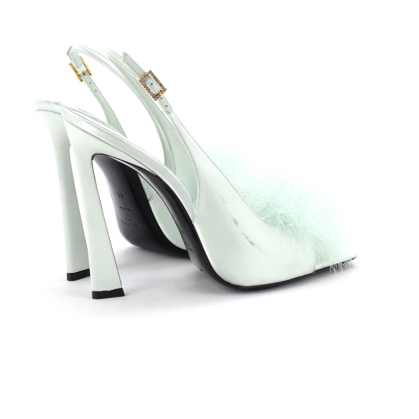 サンローラン ウィメンズ パラディ スリングバック サンダル サテン フェザー