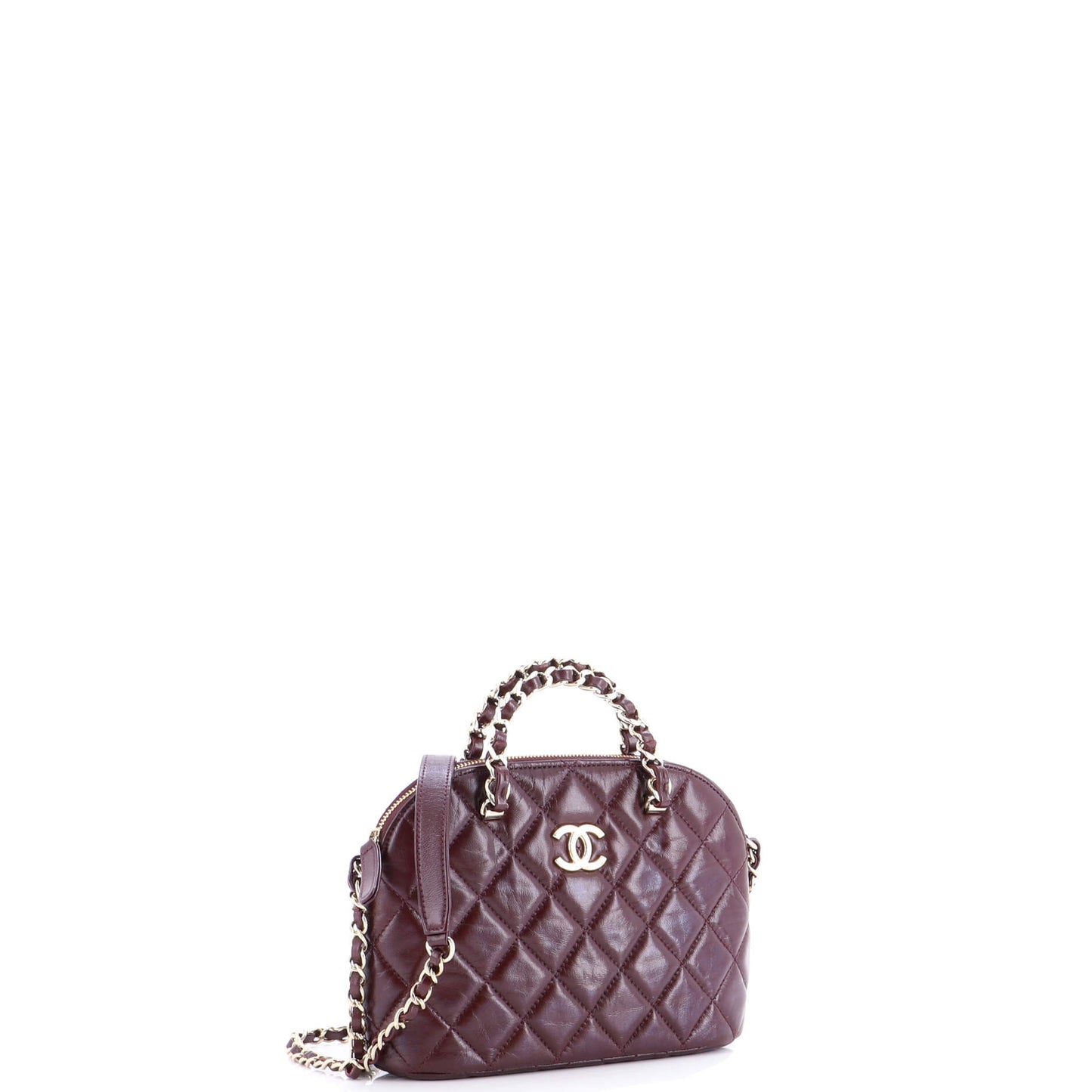 シャネル CC ドーム ジップ クラッチ チェーン付き キルティング シャイニー ラムスキン ミニ