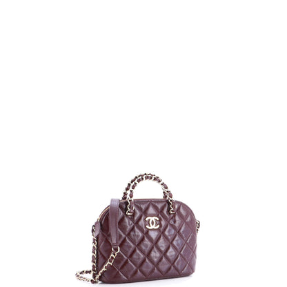 シャネル CC ドーム ジップ クラッチ チェーン付き キルティング シャイニー ラムスキン ミニ