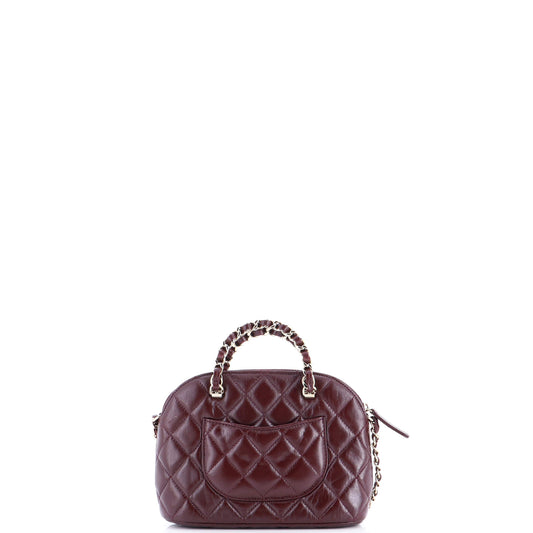 シャネル CC ドーム ジップ クラッチ チェーン付き キルティング シャイニー ラムスキン ミニ