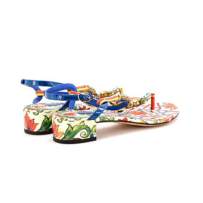 ドルチェ＆ガッバーナ レディース クリスタル トングサンダル プリントパテント