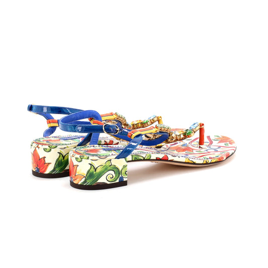 ドルチェ＆ガッバーナ レディース クリスタル トングサンダル プリントパテント