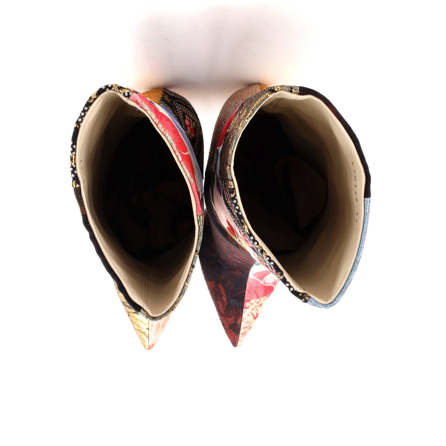 ドルチェ＆ガッバーナ レディース シシリアンヒール ポインテッドブーツ 刺繍パッチワーク生地