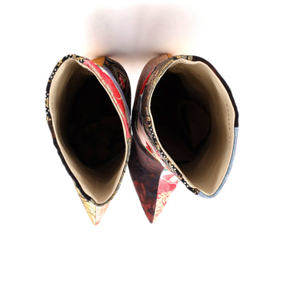 ドルチェ＆ガッバーナ レディース シシリアンヒール ポインテッドブーツ 刺繍パッチワーク生地