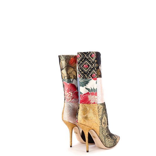 ドルチェ＆ガッバーナ レディース シシリアンヒール ポインテッドブーツ 刺繍パッチワーク生地