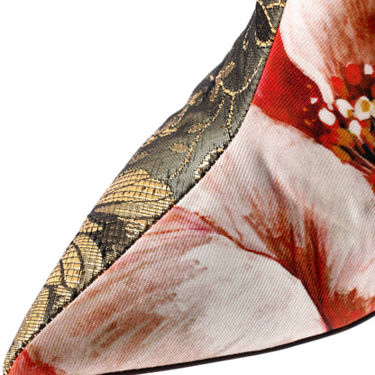 ドルチェ＆ガッバーナ レディース シシリアンヒール ポインテッドブーツ 刺繍パッチワーク生地