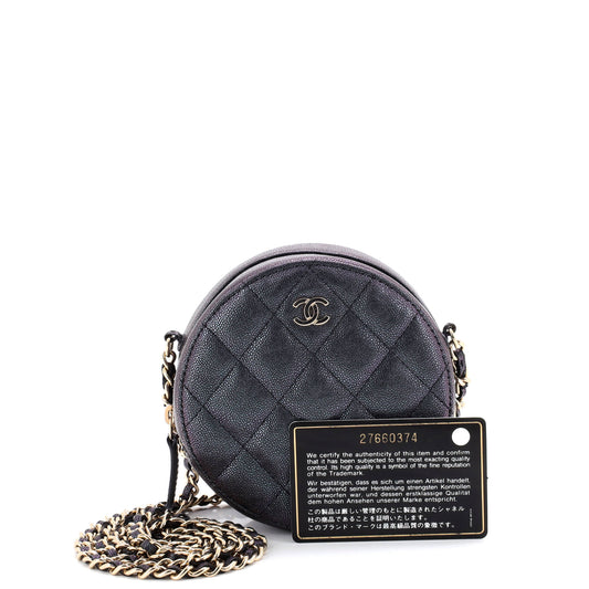 シャネル ラウンドクラッチ チェーン付き キルティング イリデッセント キャビア ミニ