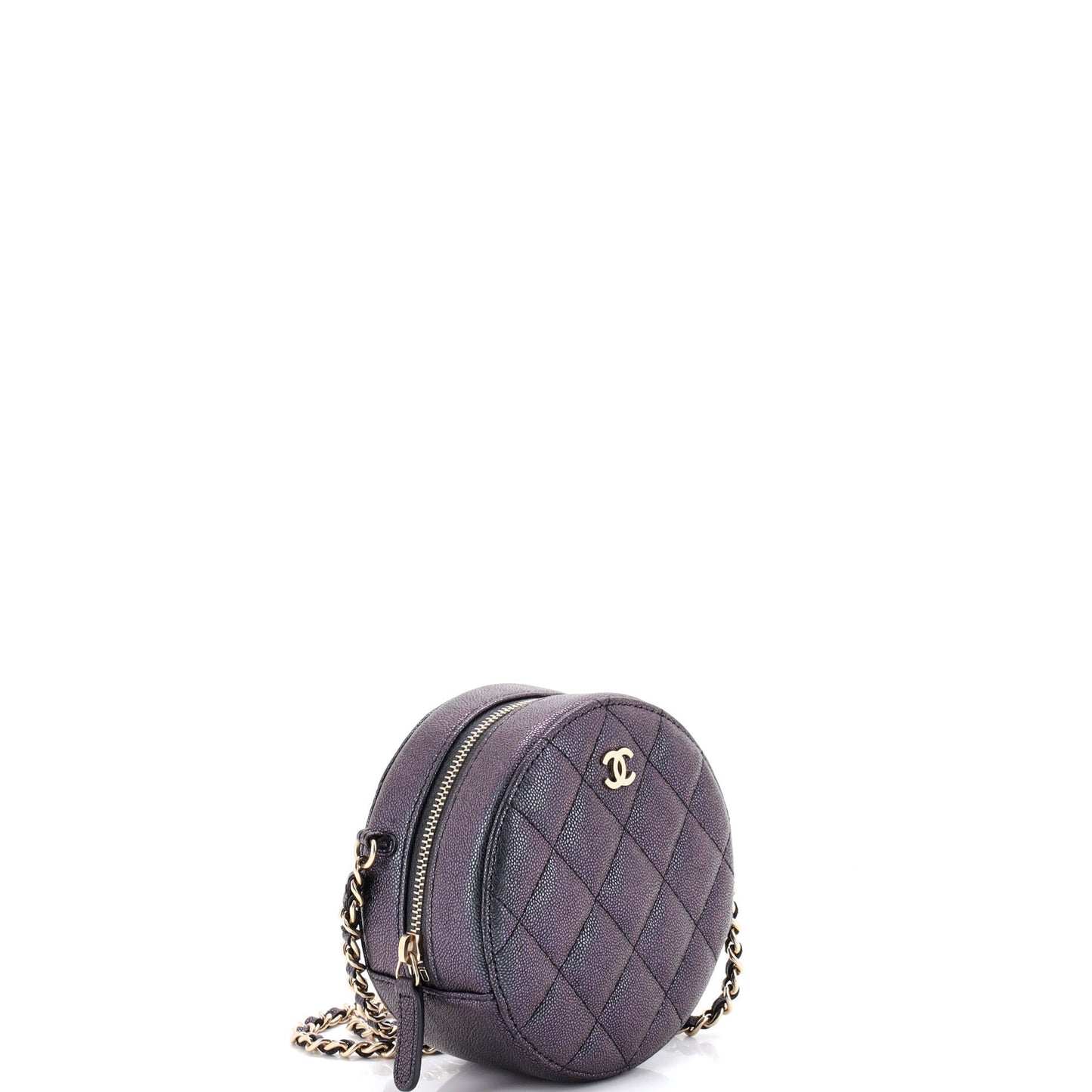 シャネル ラウンドクラッチ チェーン付き キルティング イリデッセント キャビア ミニ