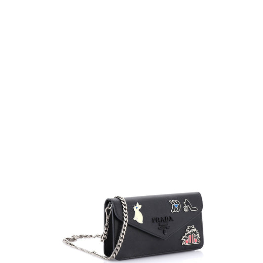 Prada Monochrome Wallet on Chain Embellished サフィアーノ Leather Small