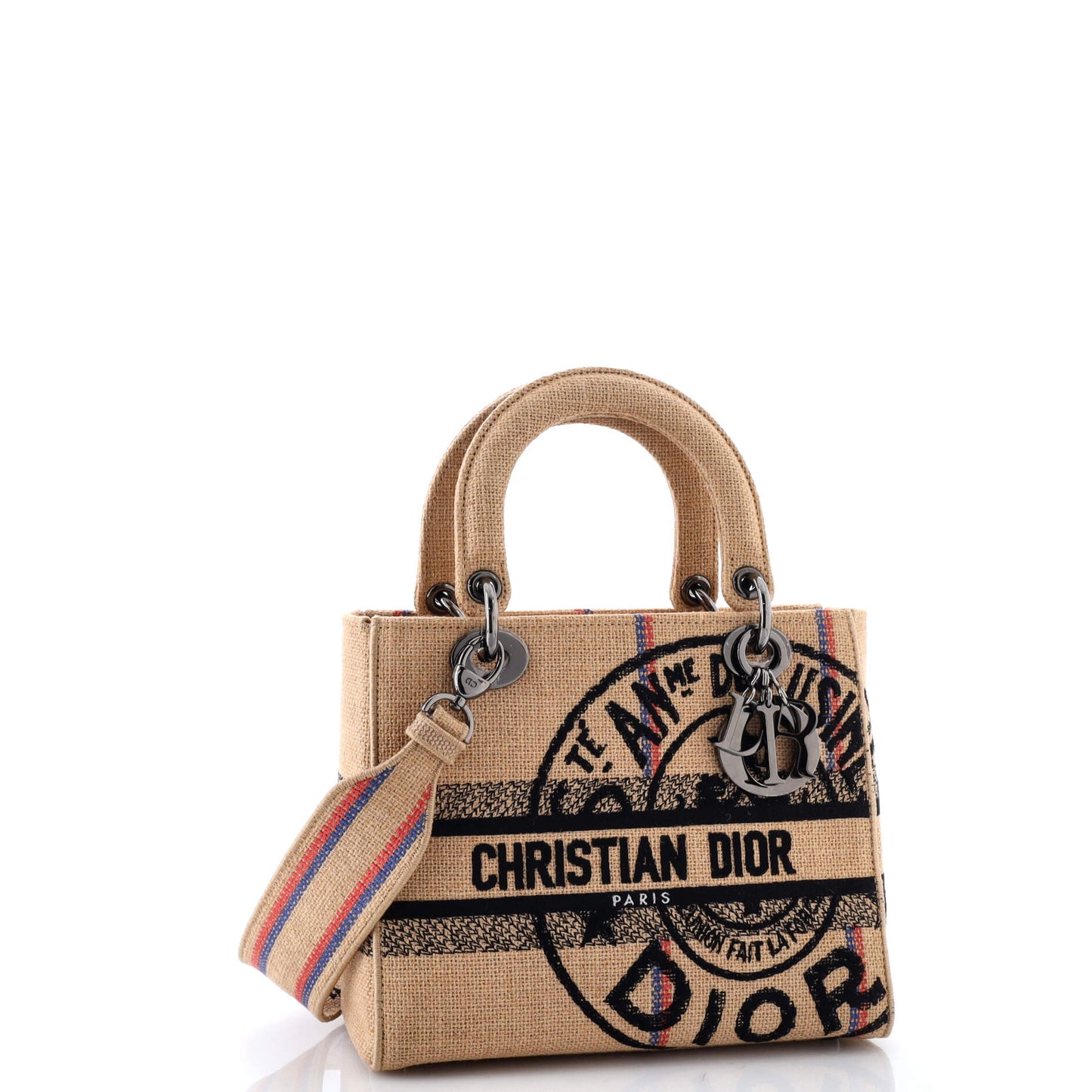 クリスチャン・ディオール レディ D-Lite バッグ エンブロイダリー ジュート キャンバス ミディアム
