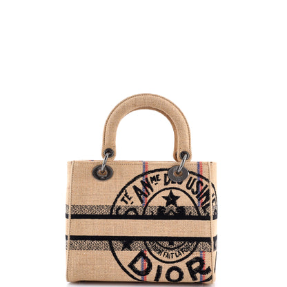 クリスチャン・ディオール レディ D-Lite バッグ エンブロイダリー ジュート キャンバス ミディアム