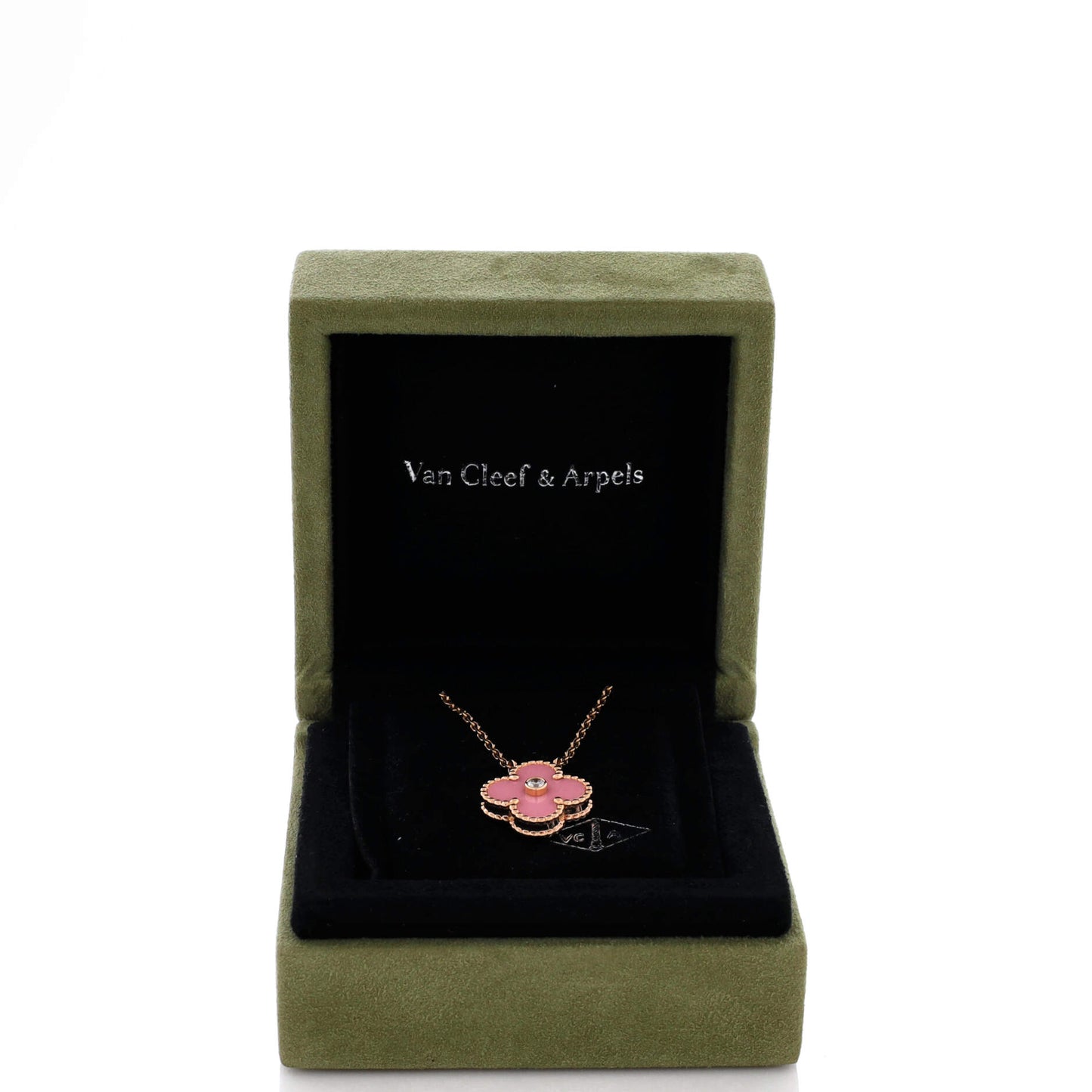 Van Cleef & Arpels Vintage Alhambra Pendant Necklace 18K ローズゴールド and Pink Sevres Porcelain with Diamond