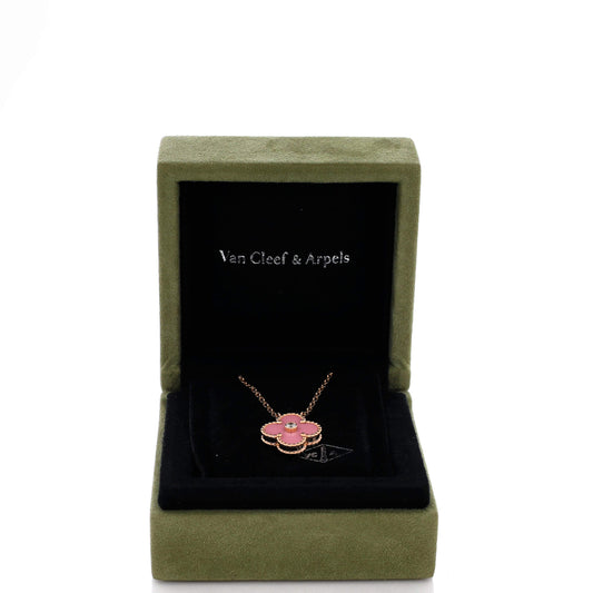 Van Cleef & Arpels Vintage Alhambra Pendant Necklace 18K ローズゴールド and Pink Sevres Porcelain with Diamond