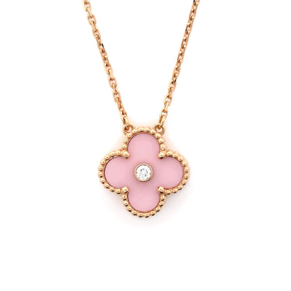 Van Cleef & Arpels Vintage Alhambra Pendant Necklace 18K ローズゴールド and Pink Sevres Porcelain with Diamond