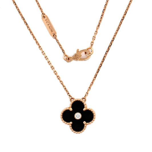 Van Cleef & Arpels Vintage Alhambra Pendant Necklace 18K ローズゴールド and Onyx with Diamond