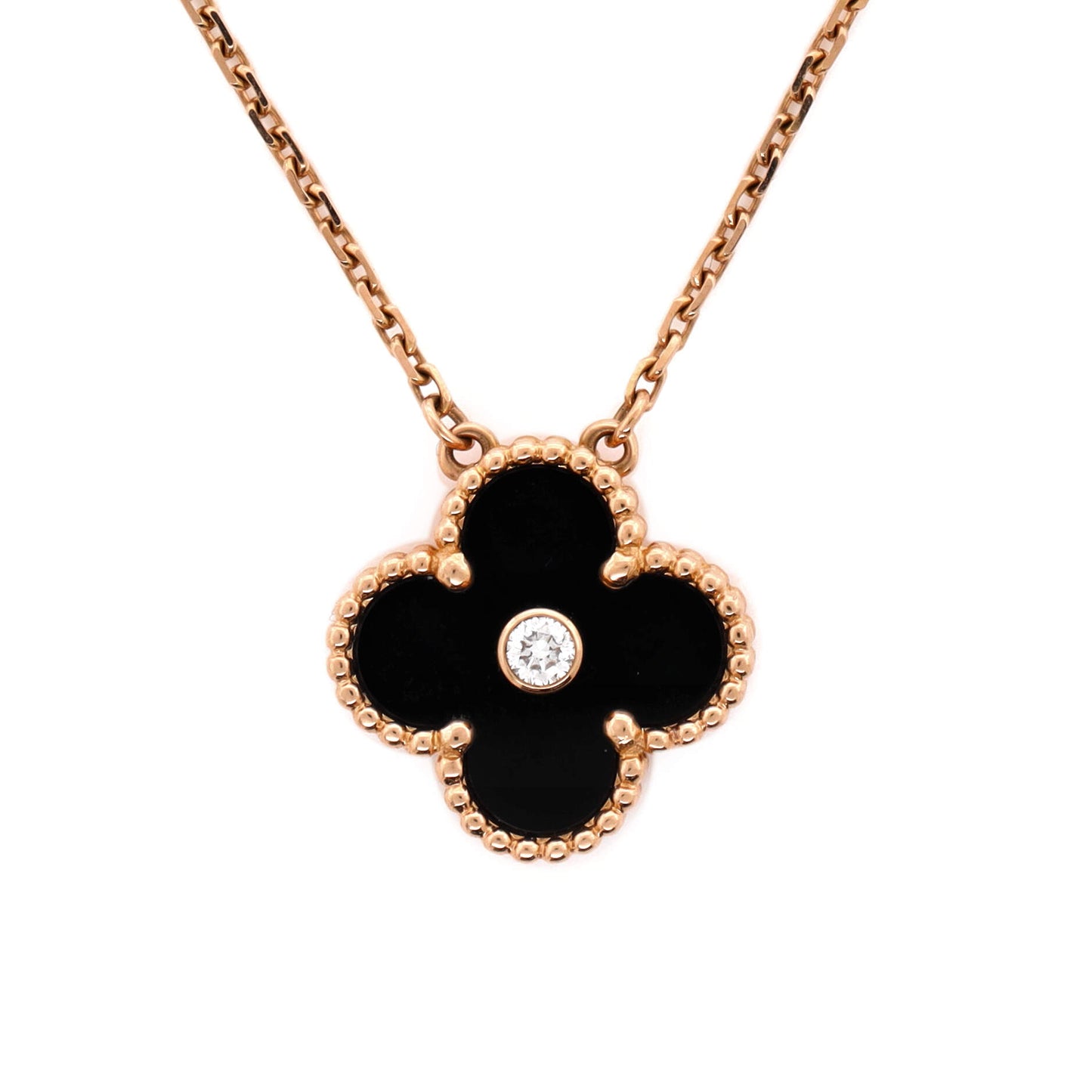 Van Cleef & Arpels Vintage Alhambra Pendant Necklace 18K ローズゴールド and Onyx with Diamond