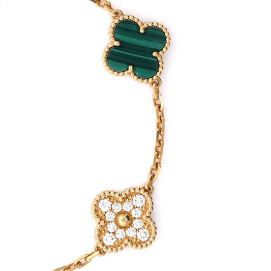 ヴァン クリーフ＆アーペル ヴィンテージ アルハンブラ 5モチーフ ブレスレット 18Kイエローゴールド、マラカイト、ダイヤモンド