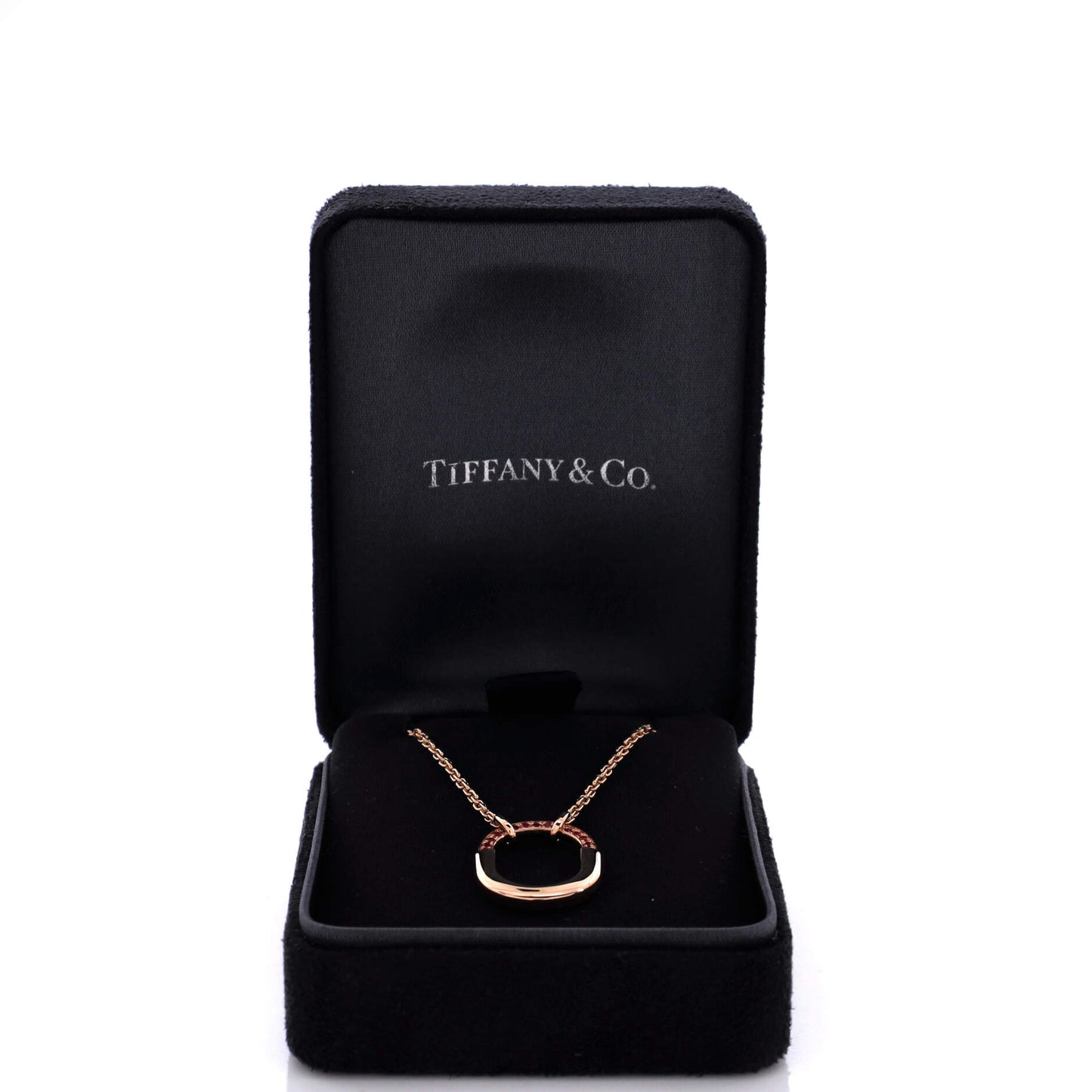 Tiffany & Co. Lock Motif Pendant Necklace 18K ローズゴールド with Pink Sapphires Small
