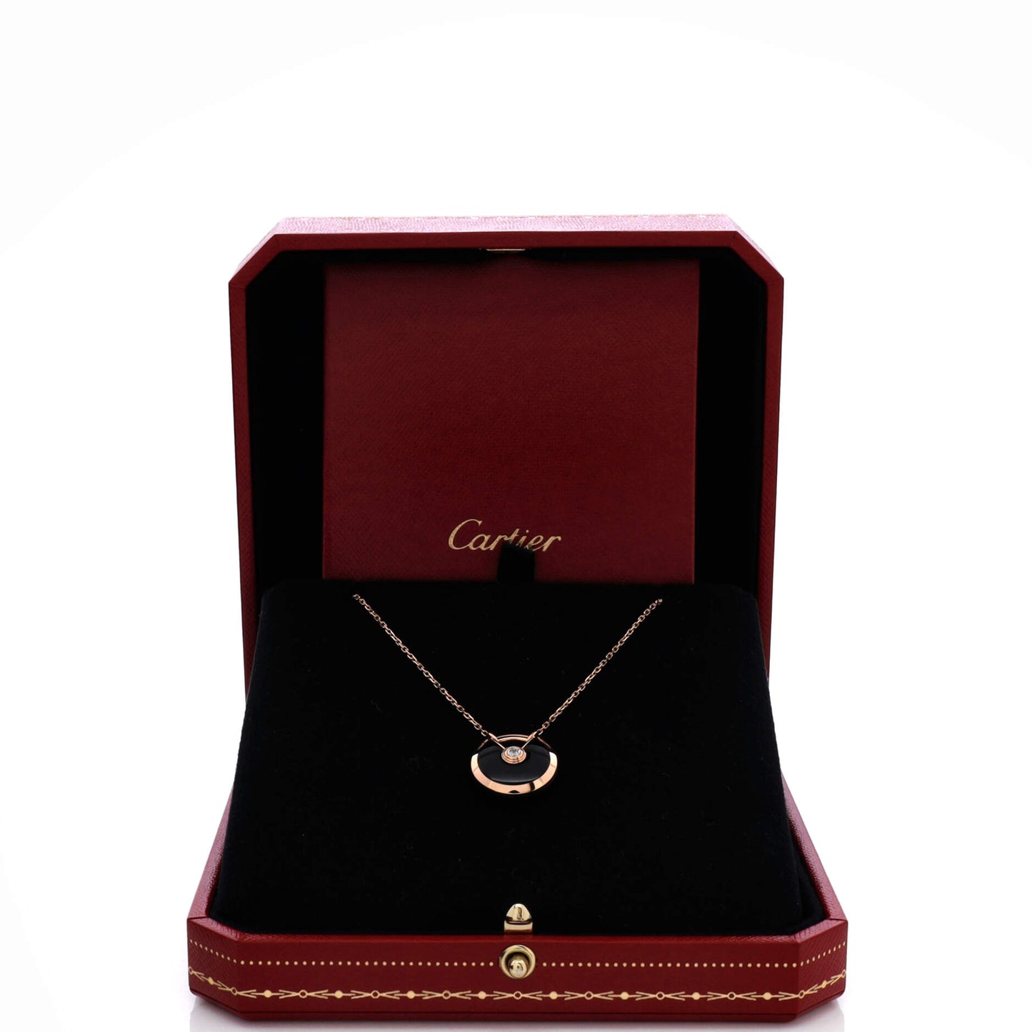 カルティエ アミュレット ドゥ カルティエ ペンダント ネックレス 18K ローズゴールド オニキスとダイヤモンド スモール