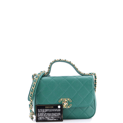 シャネル チェーン インフィニティ トップハンドルバッグ キルティング ラムスキン ミニ