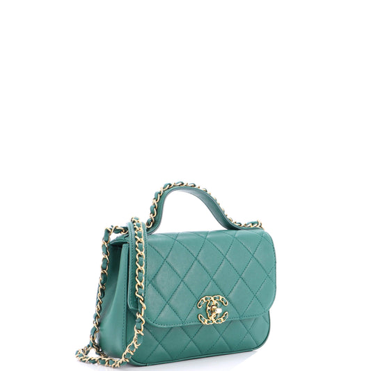 シャネル チェーン インフィニティ トップハンドルバッグ キルティング ラムスキン ミニ