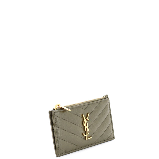 サンローラン モノグラム フラグメント ジップ カードホルダー マトラッセ シェブロンレザー